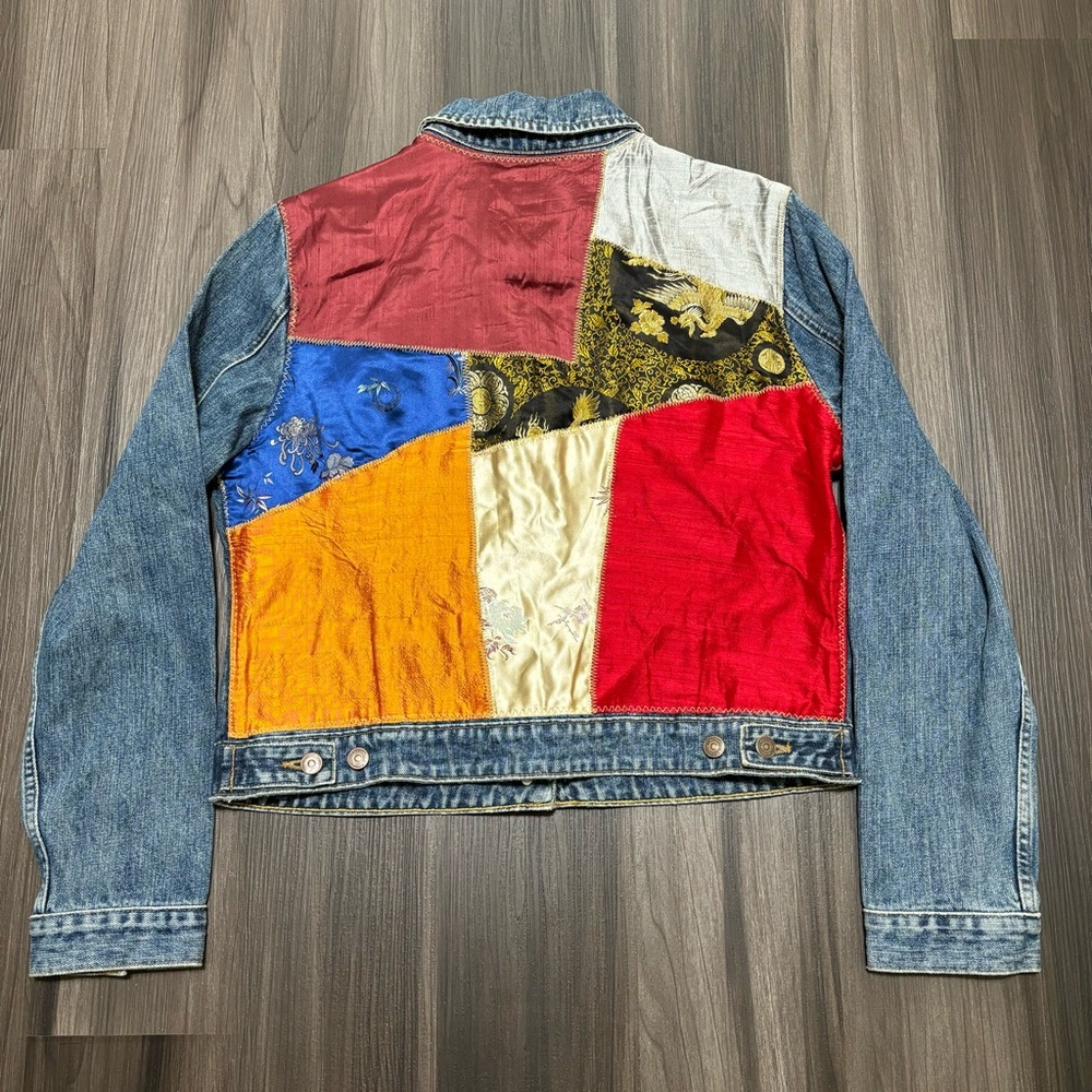 Gap Denim Jacket Womens XL Asian Inspired Patchwork Blue USA Trucker 100% Cotton